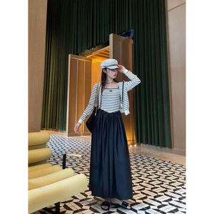 Women's Suits & Blazers p Home Autumn/winter Casual Lazy Triangle Stripe Sweater Coat+long Dress Set