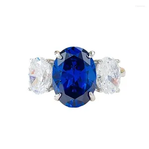 Pierścienie klastra S925 Srebrny pierścień Dragon Gold Biżuteria 8 11 Blue Blue Four Claw Bransoletka trzy diamentowe zaręczyny ślubne