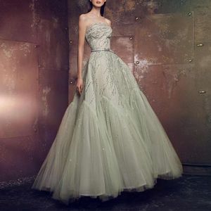 New Arrival Prom Elegant Sleeveless Sequined Beaded A Line Evening Floor-length Empire Tulle Princess Dress Slim Fit