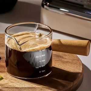 Wine Glasses 1pc Glass Double Mouth Coffee Cup Small Milk Wooden Handle Jar Mini Dip Saucer Concentrate Tool Extraction Scale Measur