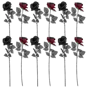 Fiori decorativi 12 pezzi Flower artificiale Black Black Rose Bride Bouquet Faux Halloween Prop intonaco