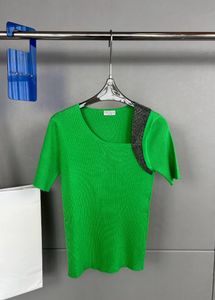 Mulheres t camisas de verão Splicing irregular de hipotenuse malha de malha Brunello Bottoming Camisa verde Cucinelli