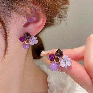 925 Orecchini per fiori di cristallo viola vintage di ago d'argento per donne gioielli 2023 Trendy New Luxury's Eye's Eye Stone Orecchini in pietra per gli occhi