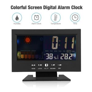 Ny 5-i-1 LED Digital Alarm Clock Kalender Väder Display Thermometer Fuidity Monitor med snooze-funktioner