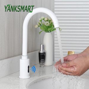 Bathroom Sink Faucets YANKSMART White Automatic Infrared Sensor Faucet Touchless Basin Mixer Water Tap Washbasin Deck Mounted