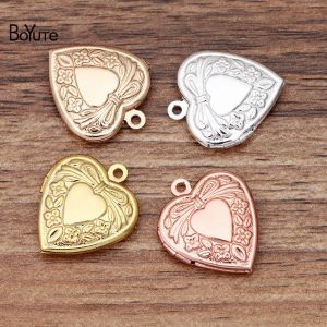 BoYuTe (10 Pieces/Lot) 20*23MM Metal Brass Heart Shaped Photo Locket Pendant Charms for Jewelry Making