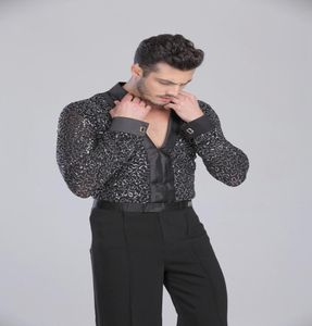 2018 uomini camicia latina latina danza latina top abbigliamento per danza abito da ballo a maniche lunghe vneck.