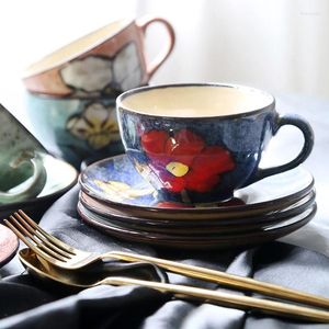 Cups Saucers kreative japanische Keramik Kaffeetasse und Untertassen -Set Condensed Café Tee Frühstück Milchanzug Dekor Küche Getränkware