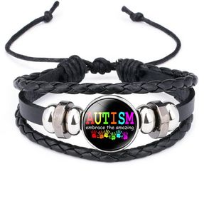 Bracelets de conscientização do autismo de novas crianças para crianças autismo menino menina charme de couro embrulhada pulseira de moda jóias inspiradoras1056042