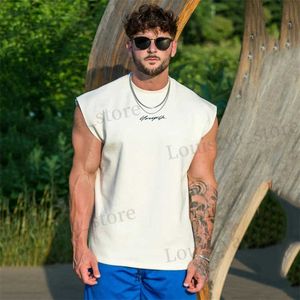 Erkek Tişörtler Beyaz Açık Yan Kesme Spor Salonu Tank Top Mens Yaz örgü giyim vücut geliştirme Singlets Kas Slveless Shirt Spor Yeleği T240411