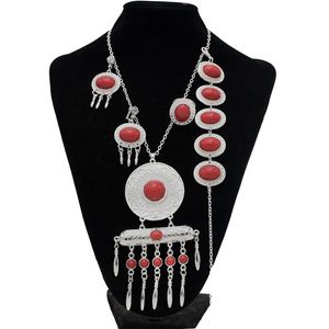 4 PC Women Jewelry Sets Turquoise Tassels Bohemian Ethnic Chans Colares Conjuntos de pulseiras esculpidas de metal brilhante conjuntos de feminina