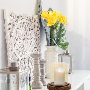 Candle Holders Wooden Base Windproof Holder Glass Desktop Decor Dining Table Clear Shades Stand Cylinder Candlestick