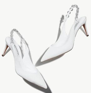 최고 럭셔리 Aquazzura Love Link Sandals 신발 여성 뾰족한 발가락 펌프 크리스탈 회로 형 체인 하이힐 파티, 드레스, 저녁 레이디 슬링 백 EU35-43 New