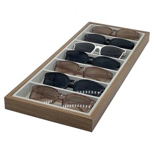 Wooden 7 Grid Glasses Display Tray Sunglasses Counter Eyeglasses Storag Rack Jewelry Organizer Storage Case 240327