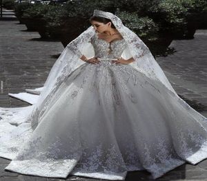 2022 Muzułmańska suknia ślubna Vintage luksusowa suknia balowa z długim rękawem Afrykańskie afrykańskie koraliki plus size plaża zuhair murad solidals8186093