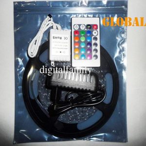 Låg 5M RGB LED -strip Light 3528 SMD Flexibel vattentät IP65 300 lysdioder 24 nycklar IR Remote 2A Strömförsörjningsfest Chri2449916