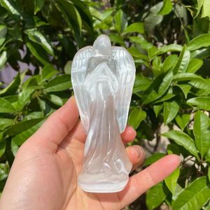 Decorative Figurines 12cm Natural Selenite Crystal Carvings Angel Figure Gypsum Ornament Statue Reiki Healing Sculpture Modern Room Design