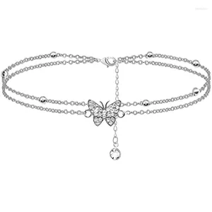 Tornozeleiras zircão de cristal de borboleta tornozelo pulseiras para mulheres com formiga de jóias iniciais em forma de tornozata multicamada