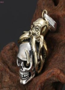 S925 sterling silver jewelry Necklace Pendant Thai silver Personality trends fashion octopus Skull pendant for men ane women1026623