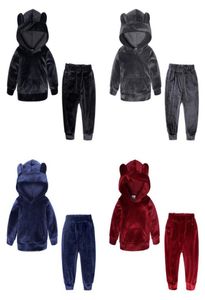 Ins Kids Tracksuits Gold Velvet Girls Sportwears Boy Hoodie Tops Hose 2pcs Sets Baby Jungen Kleidungsstücke 4 Farben Optional DW18345678226