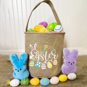 Gift Wrap Happy Easter Basket Cute Eggs Print Tote Bags Child Candy Bucket Boys Girls Party Cookie Bag For Kids