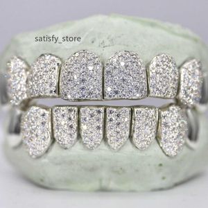 Hip Hop Iced Out Jewelry Grillz With Honeycomb Custom Moissanite Grillz Round Brilliant Cut 18k Gold Diamond Grillz