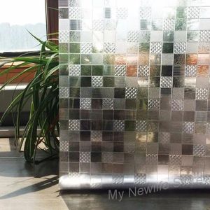 Naklejki okienne 3D Mosaic Square Frosted Glass Film naklejka balkonowa łazienka statyczna prywatność dekoracyjny dekoracje domu PVC 45/60/90 200 cm