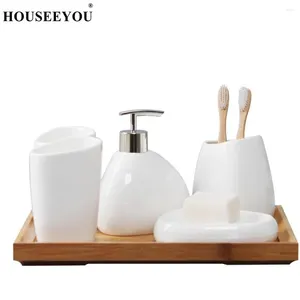 Distributore di sapone liquido bianco Accessori per bagno in ceramica Ceramica Set bottiglia Porta del piatto di bicchiere da denti.