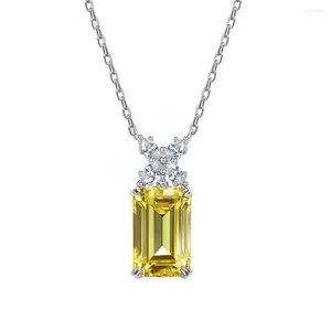 Ketten Zhenchengda Rechteckig Auto flach 8 12 mm gelbe Diamantkette für Frauen 925 Sterling Silber Colarbone Kette