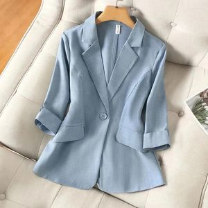 Ternos femininos de terno azul casaco primavera verão 2024 Moda coreana de três quartos de manga blazers feminino jaqueta casual feminino blazer tops