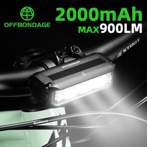 Offbondage Bicycle Light Front 900 -Llumen Bike Light 2000 мАч Водонепроницаемый фонарик USB зарядка MTB Road Traving Lamp