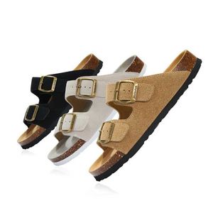 Slipper COSMAGIC 2024 New Summer Women Cork Slipper Casual Beach Double Buckle Non-slip Outside Nubuck Leather Slip on Slides Shoe J240410