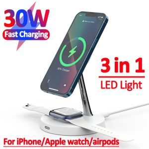 Ładowarki 3 cali 1 Magnetyczna ładowarka bezprzewodowa na iPhone 15 14 13 12 Pro Max Magsafe Charger AirPods Pro Fast Charging Station dla Apple Watch