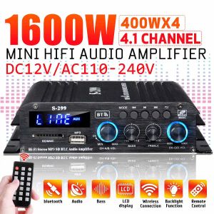 Amplifikatörler S299 4*400W 4.1 Kanal Güç Amplifikatörü Ses Karaoke Ev Sineması Amplifikatörler Ev Araba Bluetooth Kablosuz Amplifikatör USB/SD AUX