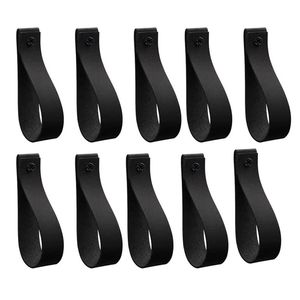 10pcs Wandhaken, PU Leder Vorhanghalterhalter, Lederriemen für hängende Halterung DIY Home Storage Haken Wall Boho Schwarz