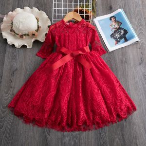 女の子の春の春のドレスの子供用ドレスコットンカジュアルレース刺繍女の子のドレス長袖の子供用ドレス