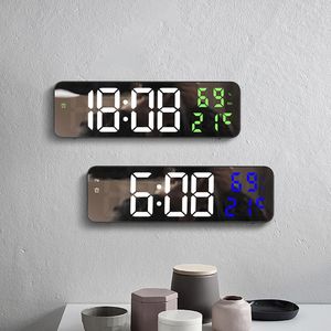 Orologio da parete digitale a LED con display grande, umidità della temperatura, grandi cifre, orologio da parete silenzioso per fattoria, cucina, camera da letto, ufficio