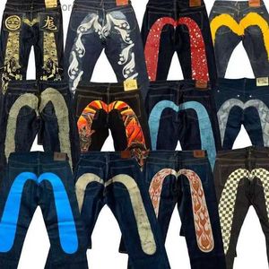Herren Jeans Y2K Style Vintage Wäsche gedruckte Jeans für Frauen Herren Weitbein Jeans High Street Kleidung locker sitzende Baumwollhose Streetwear L49