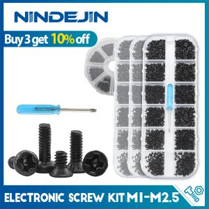 Nindejin Cross PhillipsミニラップトップネジセットM1 M1.2 M1.4 M1.7 M2 M2.5コンピューター電話用ブラックマイクロ電子スクリューキット