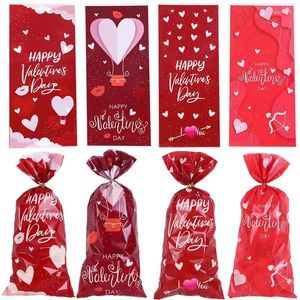 Gift Wrap 10/50pcs Valentine Cellophane Bags Cookie Biscuit Packing Bag Love Heart Plastic Candy For Wedding Party Favor Gifts