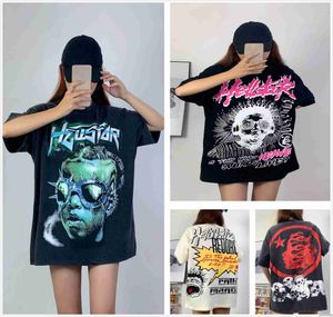 Дизайнерские рубашки Hellstar Men Men Men Graphic Tee Clothing одежда Hipster вымытая ткань уличная граффити для петира