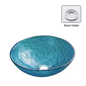 Tempered Glass Washbasin Bathroom Round Counter Top Waterfall Vessel Sink Simple Blue Bowl Basin With Faucet Set BW14149
