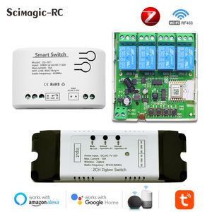 Zigbee Tuya WiFi Motor Smart Switch Module 5V 12V 32V 220V RF 433 Radio Remote Control 1/2/4 CH Inching Relay för Alexa Google
