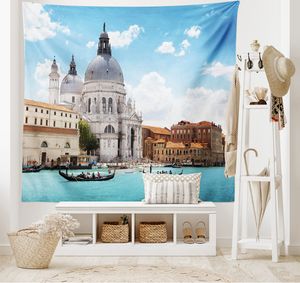 Water Venice Tapestry,Grand Canal and Famous Italian Architecture City Tapestry,Wall Hanging for Bedroom Living Room Dorm Decor