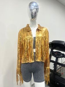 2022 Autumn New Temperament Women Jackor Retro Långärmad silver Reflective Tassel Sequin Jacket Kvinnor