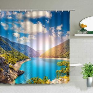 Shower Curtains Forest Scenery Theme Fog Mountain Tree Landscape Bathroom Accessories Bathtub Decor Cloth Curtain