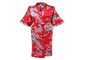 Rote chinesische Frauen Seiden Rayon Robe Kleid Bridemaids Sexy Hochzeit Nachthemd Kimono Bademantel Größe S M L XL XXL XXXL A1088092377