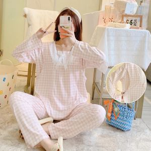 Calça 2022 Novo maternidade amamentando roupas de dormir primavera outono mamãe mamãe de enfermagem pijamas set top calnts roupas de camisola de gravidez