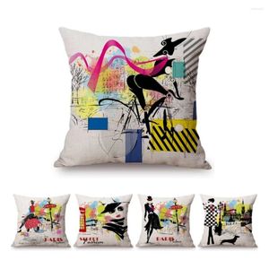 Kudde Abstract Modern Art Fashion Girl Lady Home Soffa Case Nordic Beauty Store Decoration Red Yellow Black Color Cover