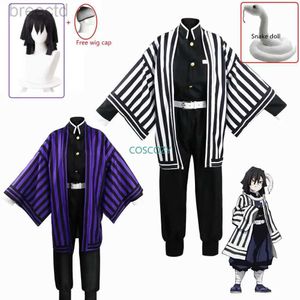 Anime Costumes Purple/Black Iguro Obanai Cosplay Anime Demon Ghost Killer Iguro Obanai Haori Kimono Cosplay Costume White Snake Doll Set 240411